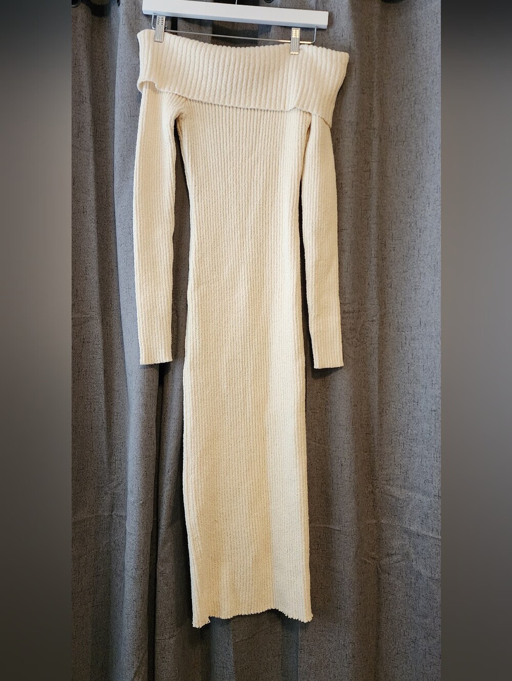 Cream Ribbed Off‑Shoulder Sweater Dress Emory Park Stretch Knit Bodycon Small